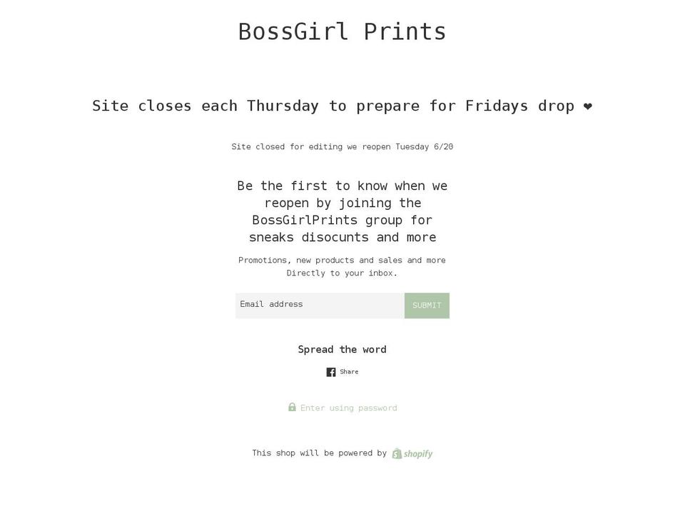 bossgirlprints.com shopify website screenshot
