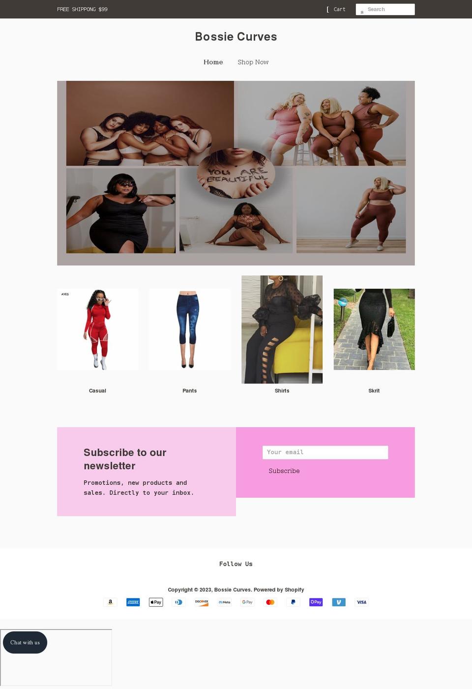 bossiecurves.com shopify website screenshot