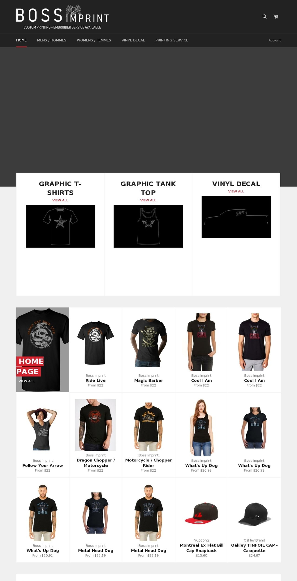 bossimprint.com — Shopify storefront screenshot