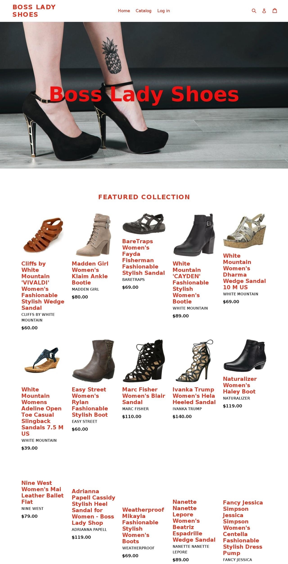 bossladyshoes.com — Shopify storefront screenshot