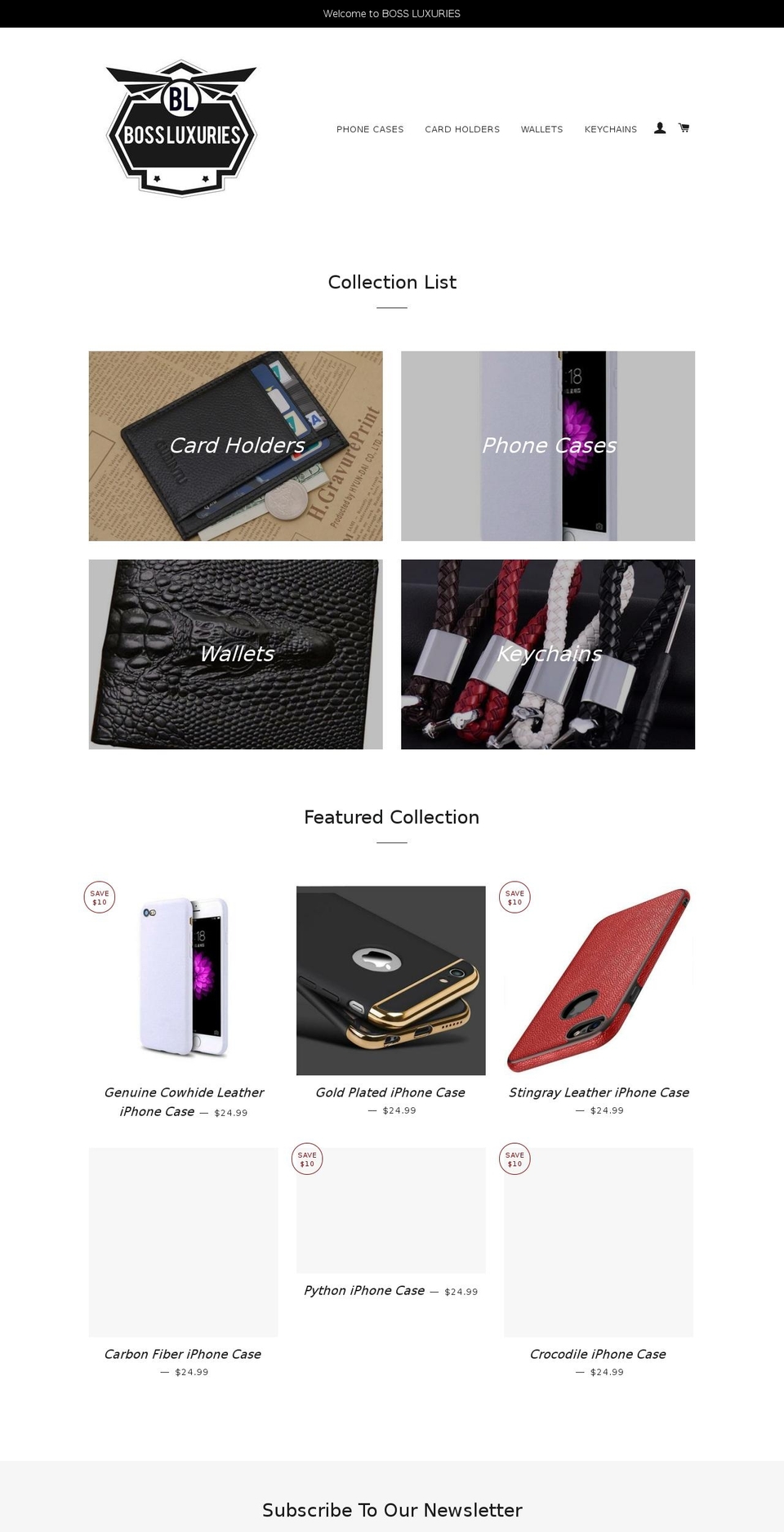 bossluxuries.com — Shopify storefront screenshot