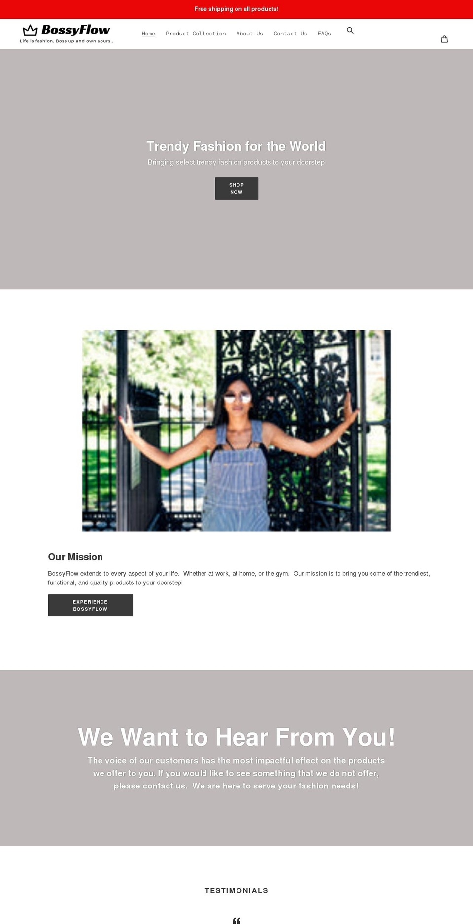 bossyflow.com shopify website screenshot