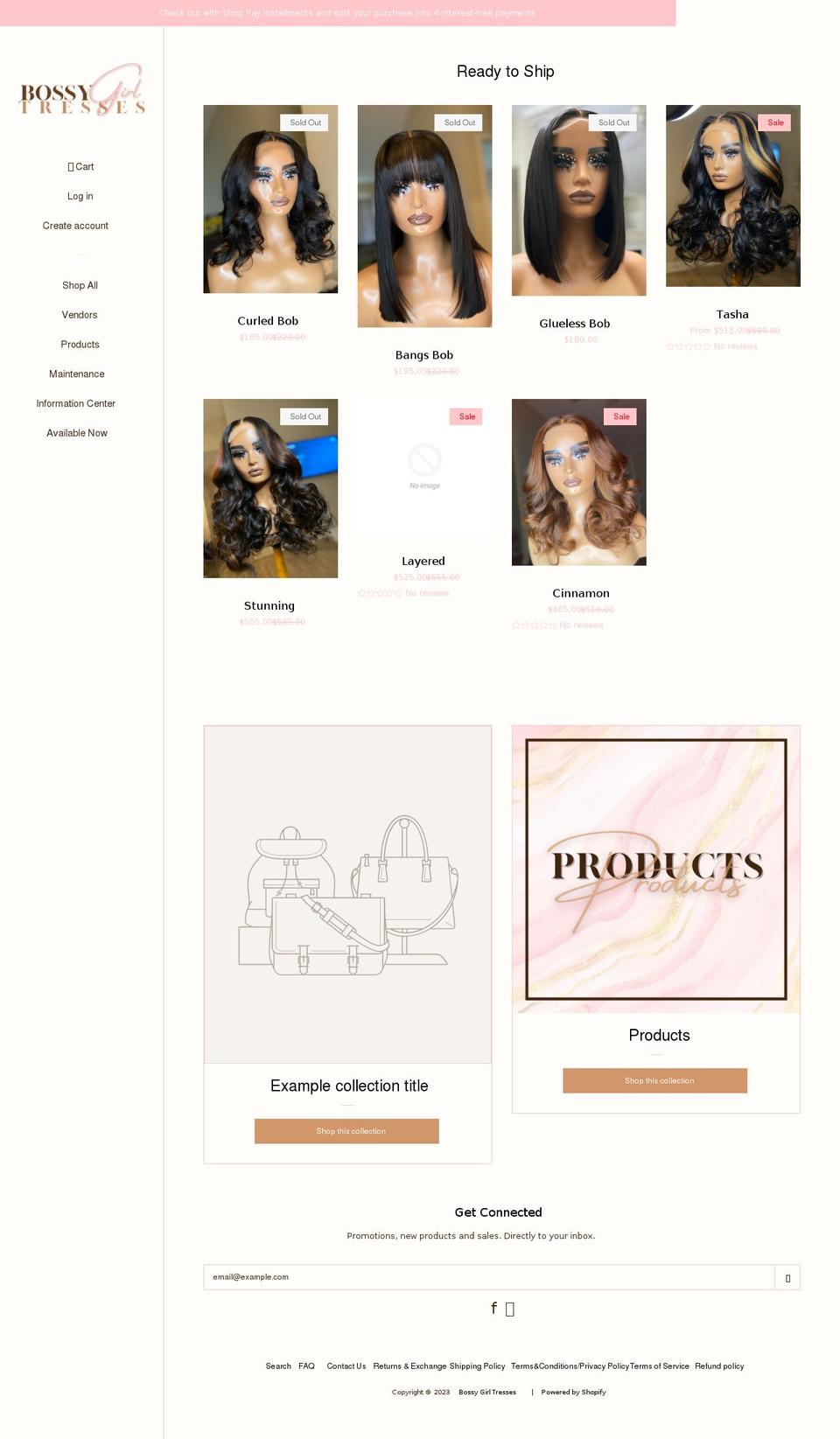 Pop with Installments message Shopify theme site example bossygirltresses.com