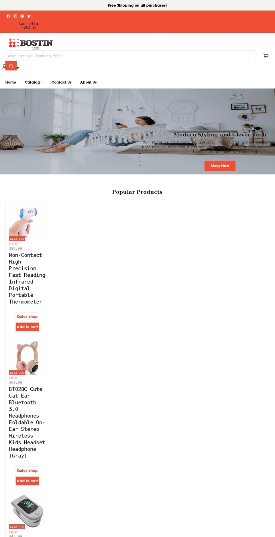 bostin-life.com.au shopify website screenshot