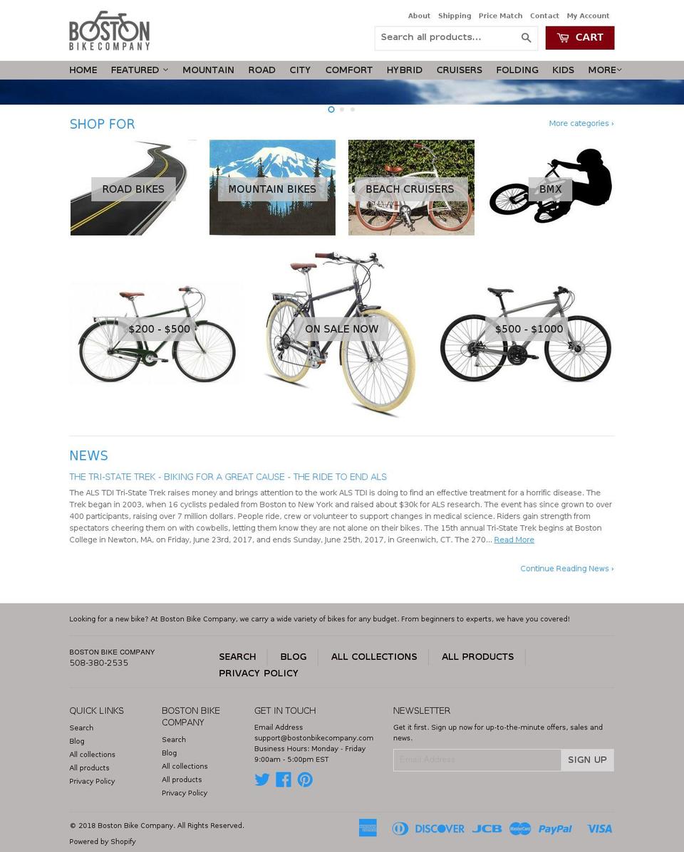 bostonbikecompany.com shopify website screenshot