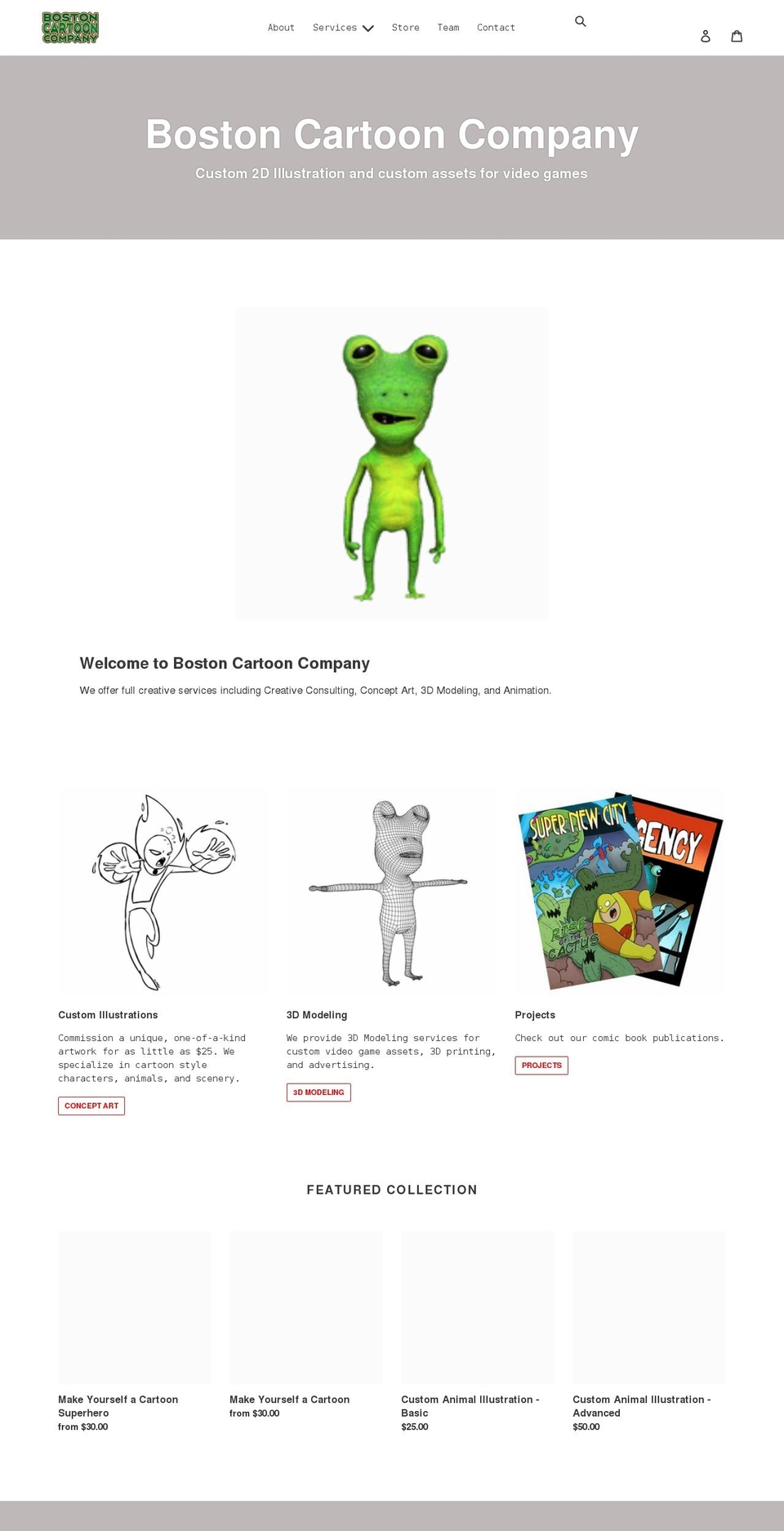 bostoncartooncompany.com shopify website screenshot