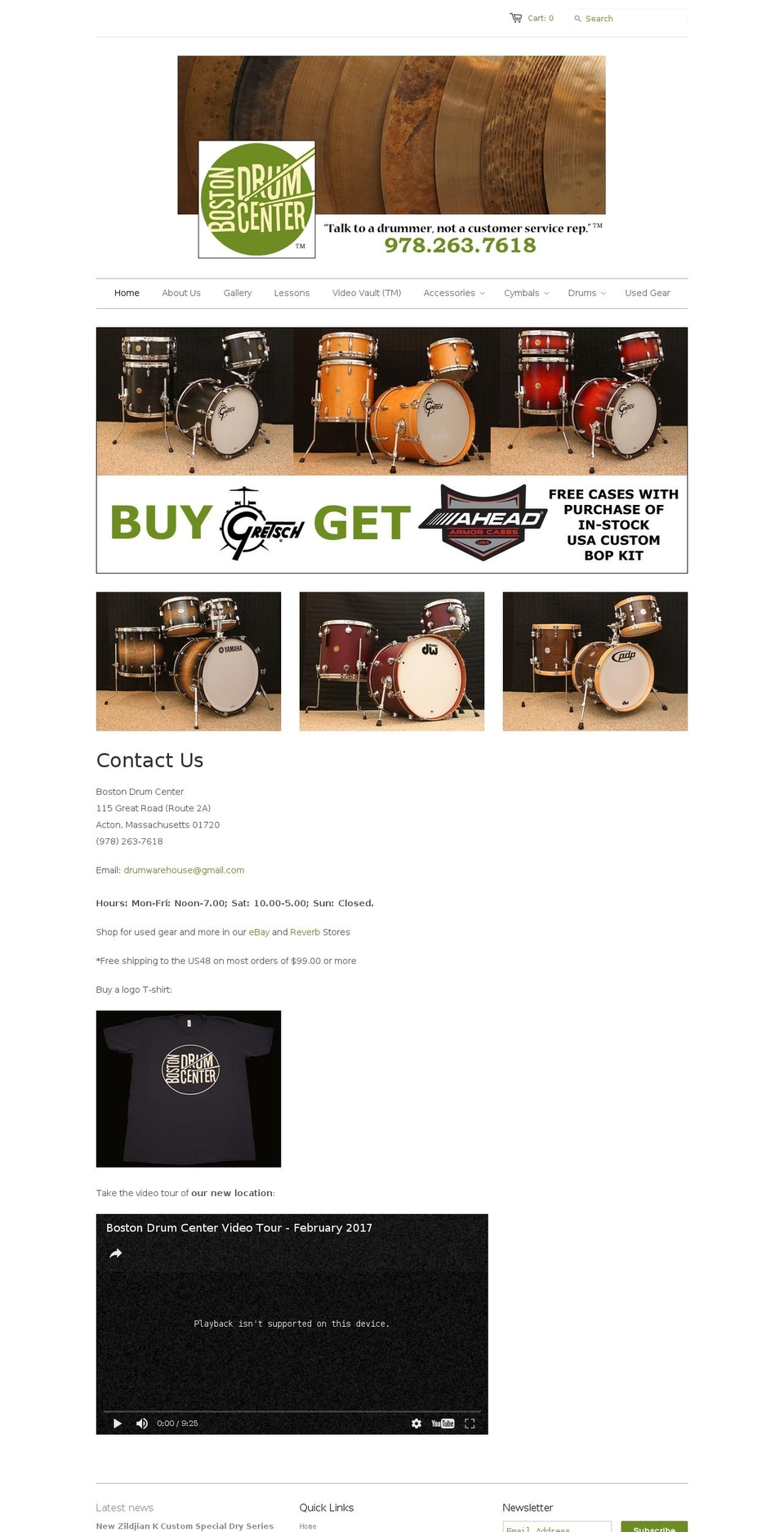bostondrum.com shopify website screenshot