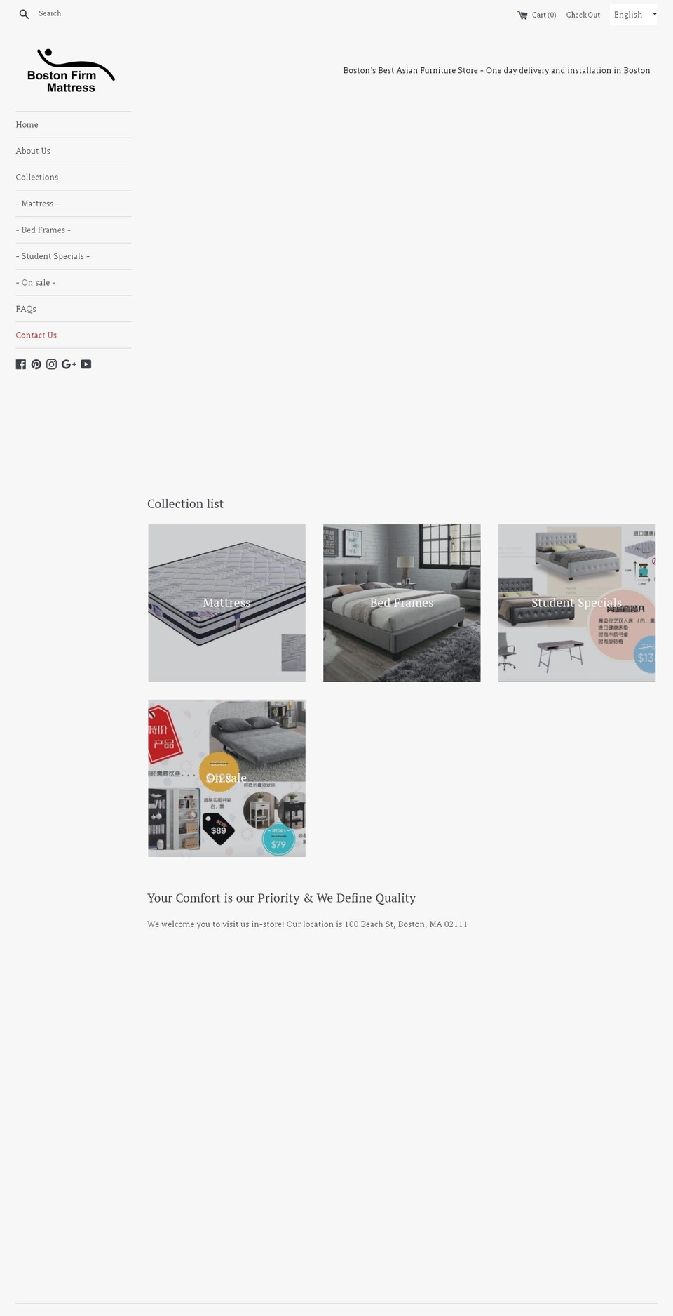 bostonfirmmattress.com — Shopify storefront screenshot