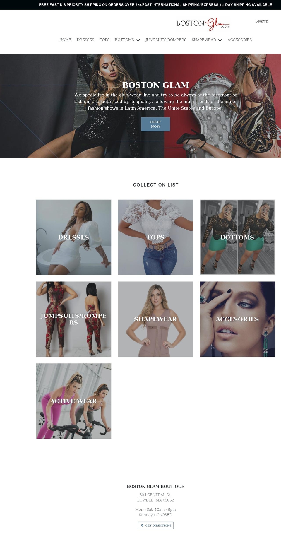 bostonglam.com shopify website screenshot