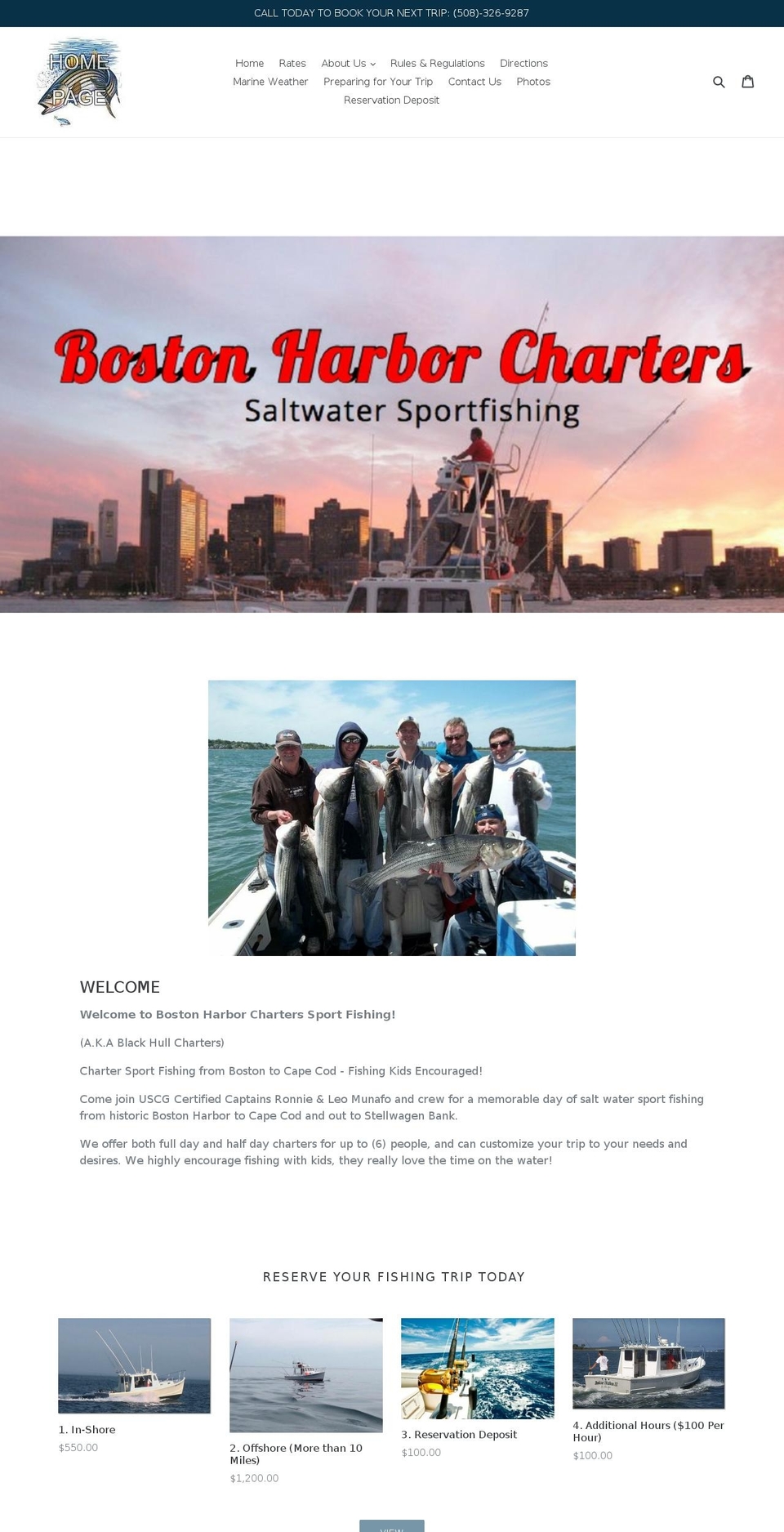 bostonharborcharters.com — Shopify storefront screenshot