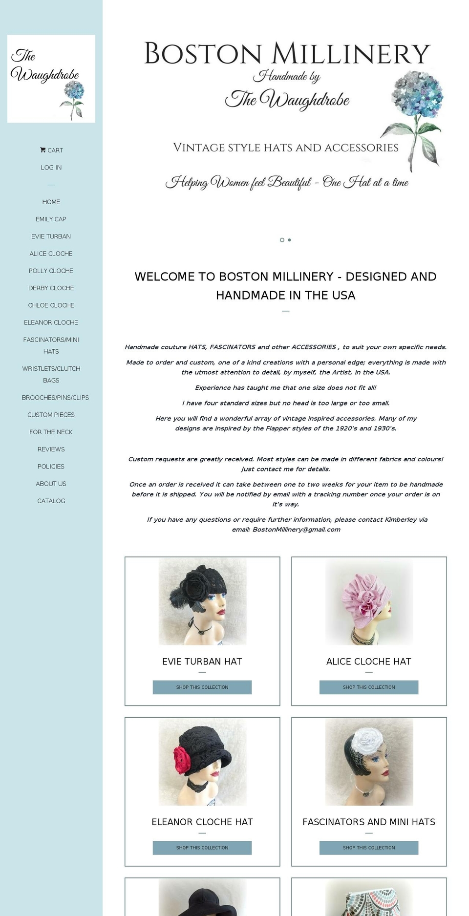 bostonmillinery.com shopify website screenshot