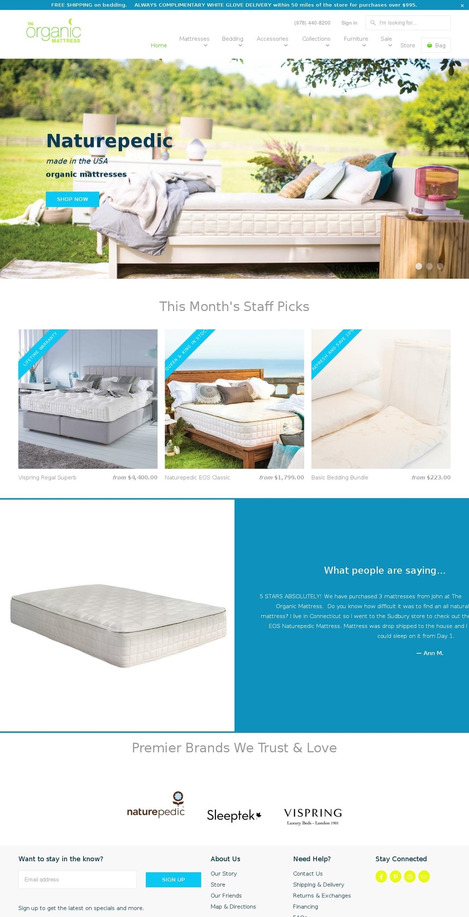 bostonorganicmattress.com — Shopify storefront screenshot