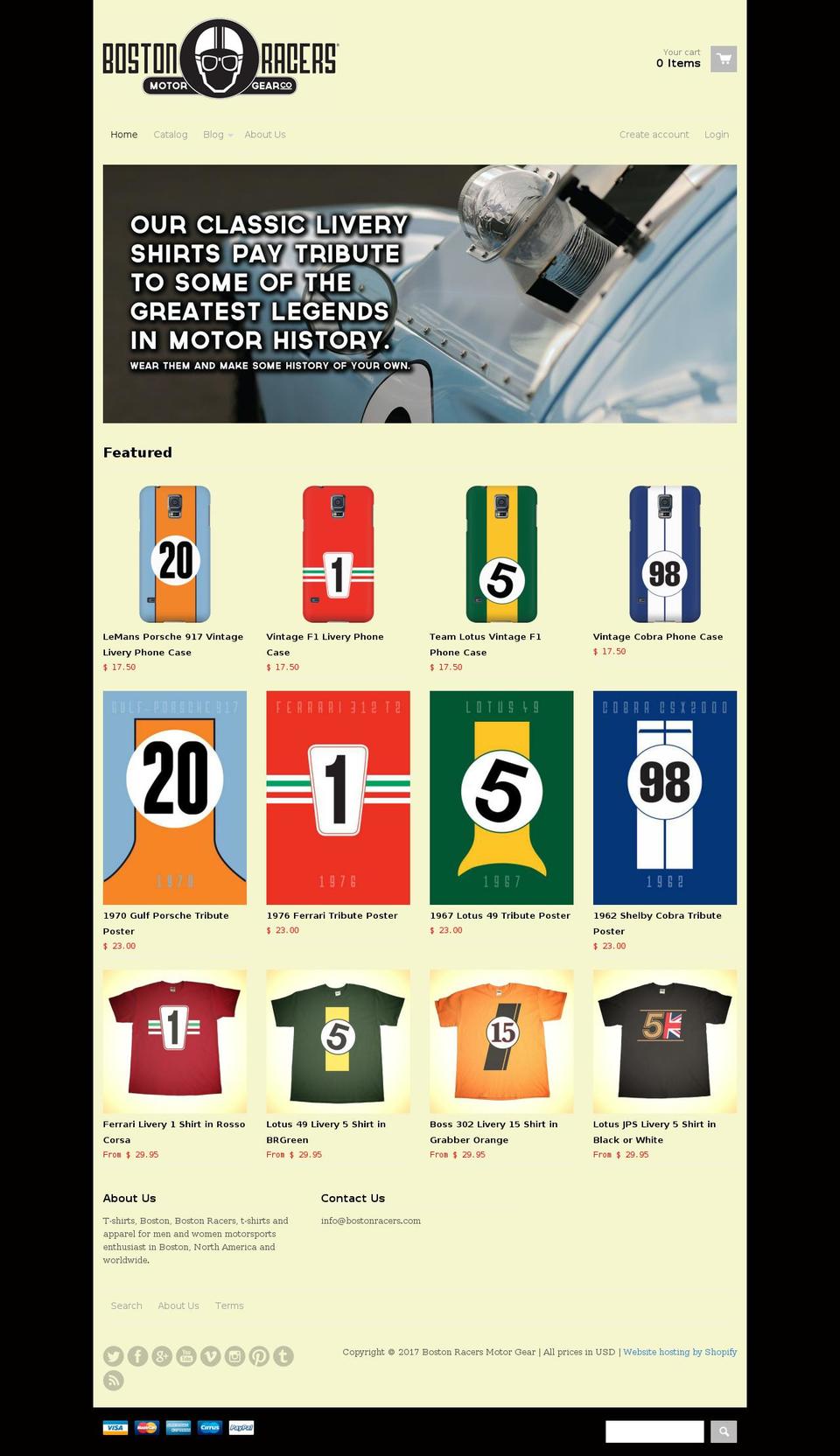 bostonracers.com shopify website screenshot