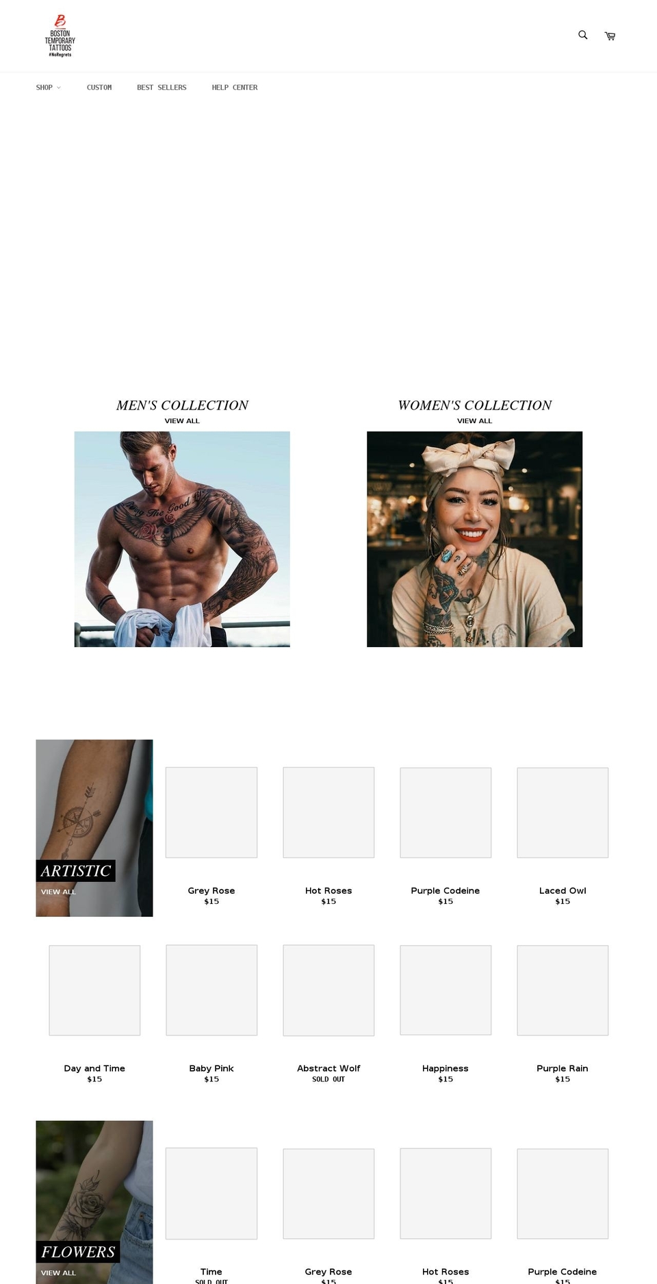 bostontemporarytattoos.com shopify website screenshot