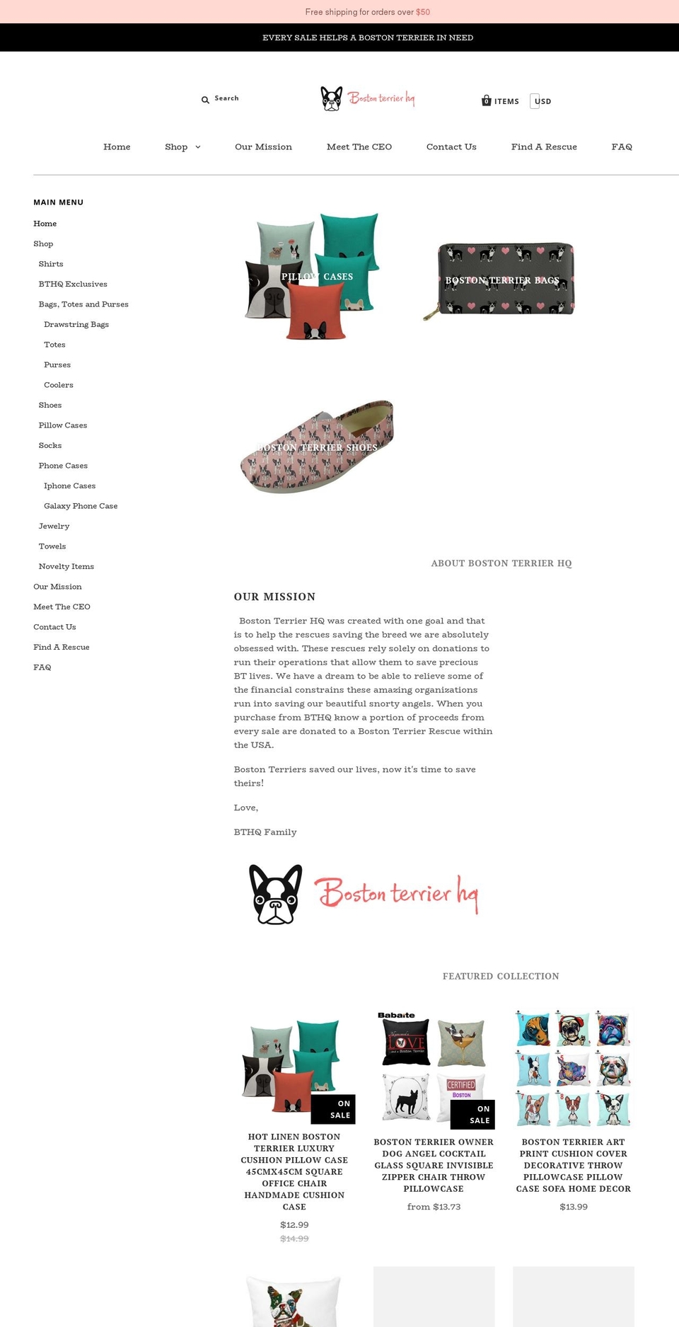 bostonterrierhq.com — Shopify storefront screenshot