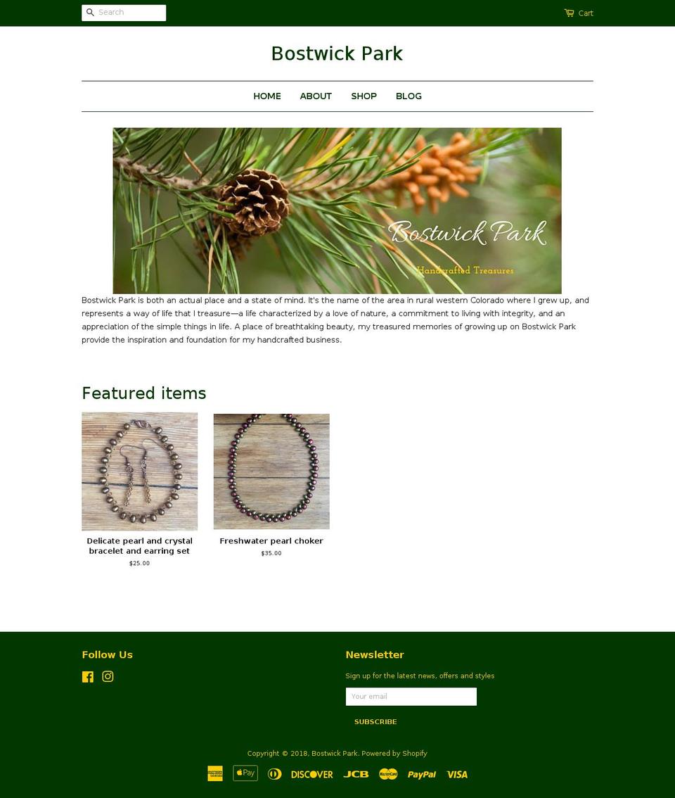 bostwickpark.com — Shopify storefront screenshot