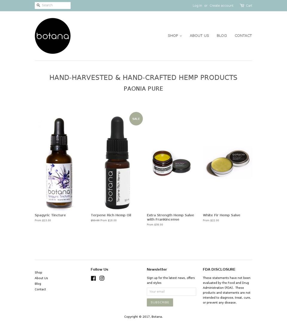 botana-essentials.com shopify website screenshot