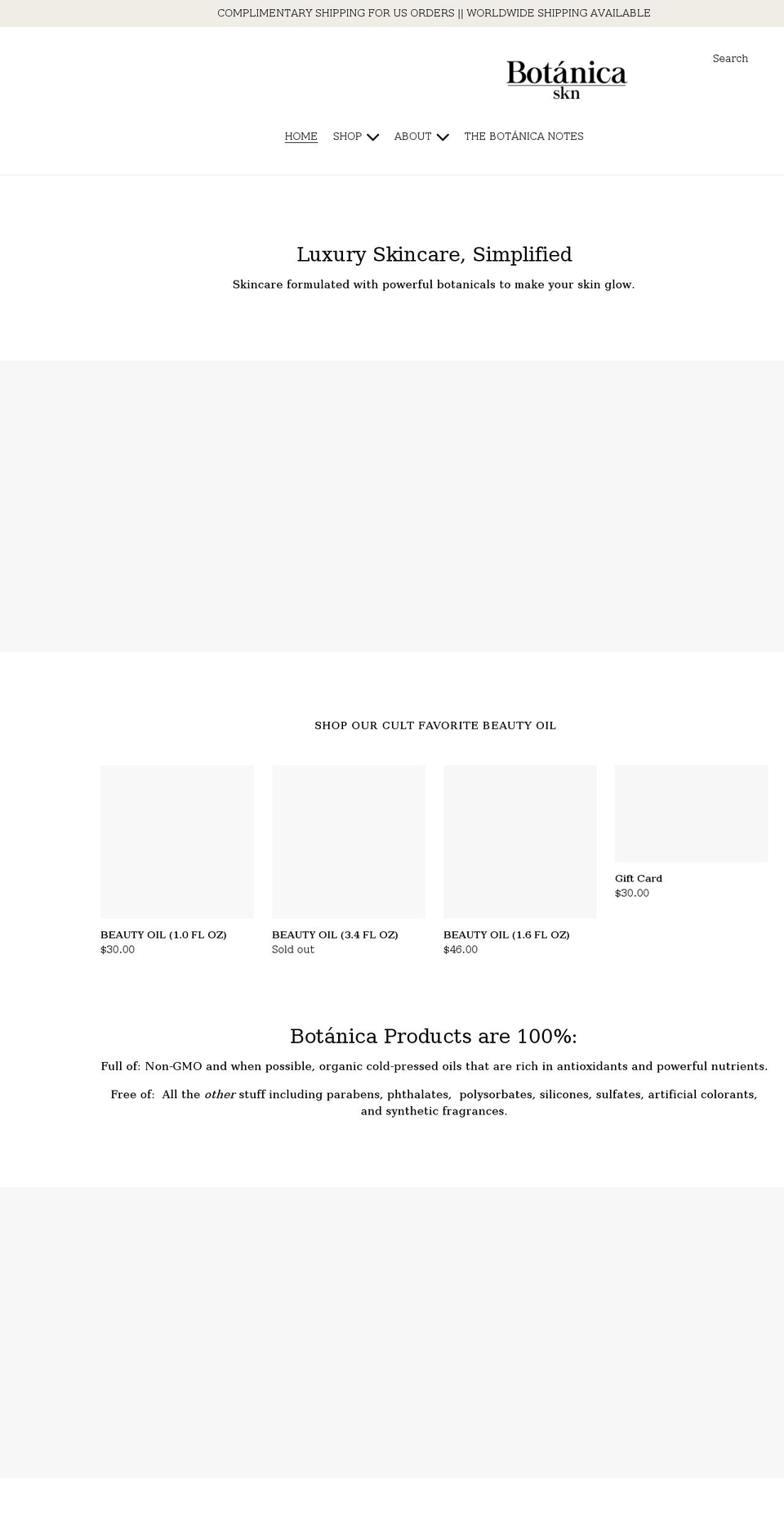 botanicaskn.com shopify website screenshot