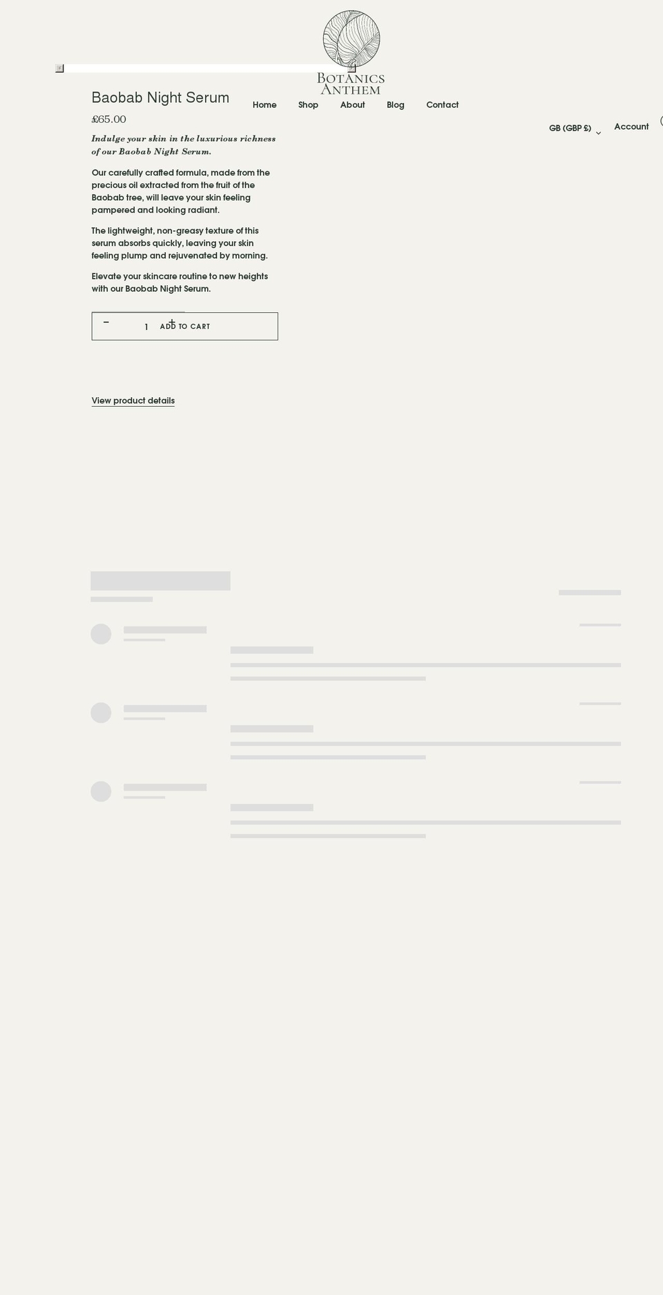 botanicsanthem.com shopify website screenshot
