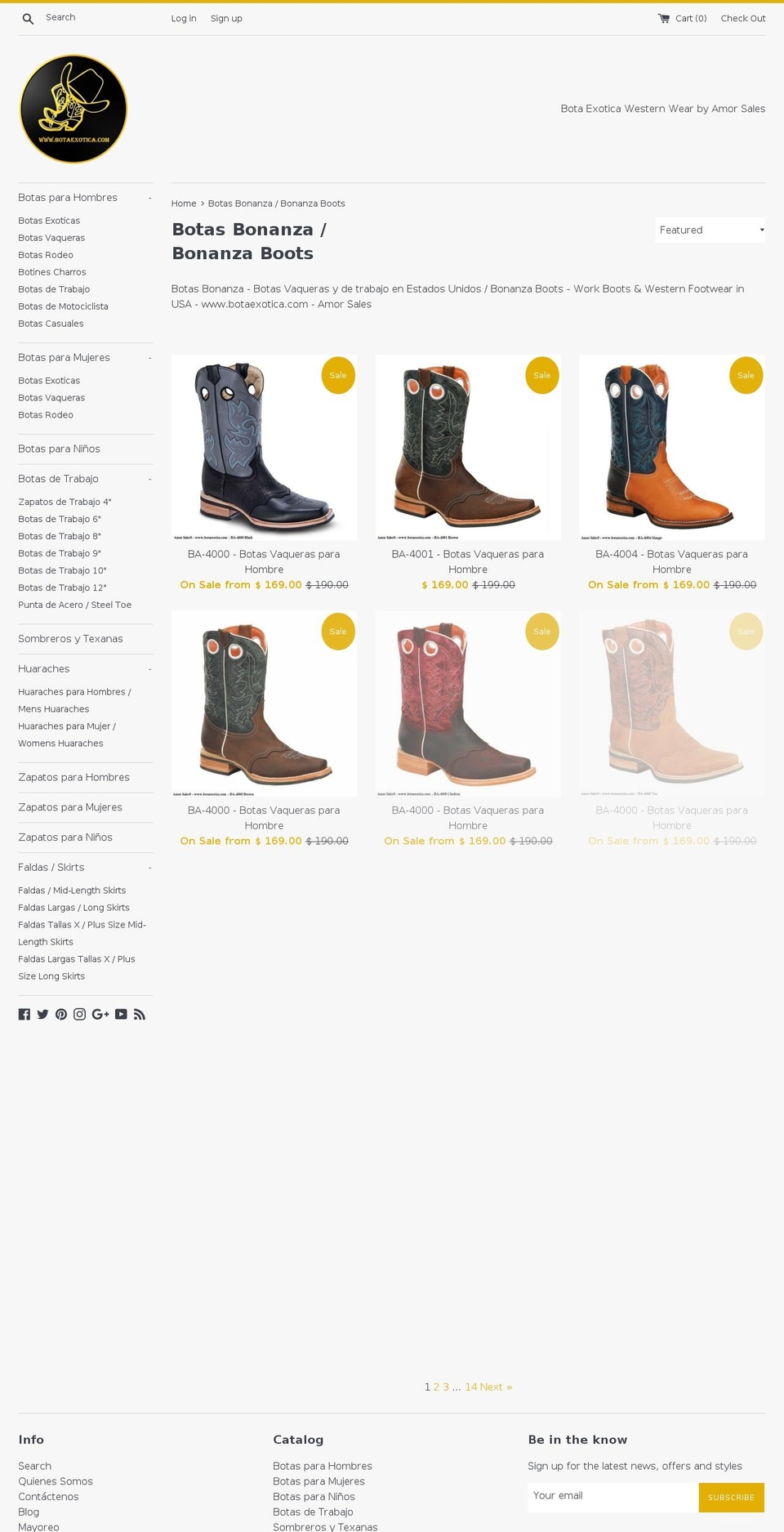 Bota Exotica Western Wear Shopify theme site example botasbonanza.com