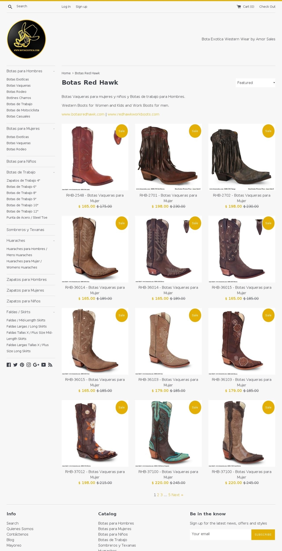 Bota Exotica Western Wear Shopify theme site example botasredhawk.com