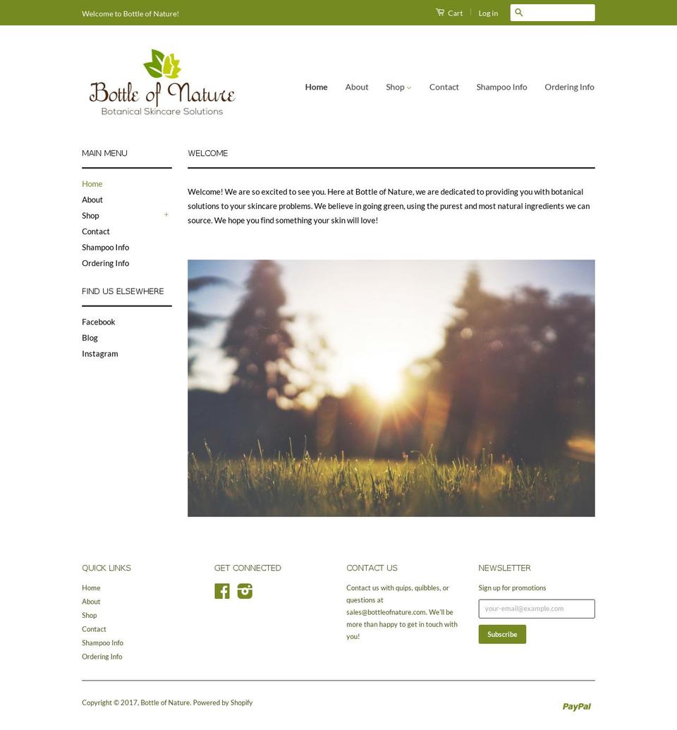 bottleofnature.com shopify website screenshot