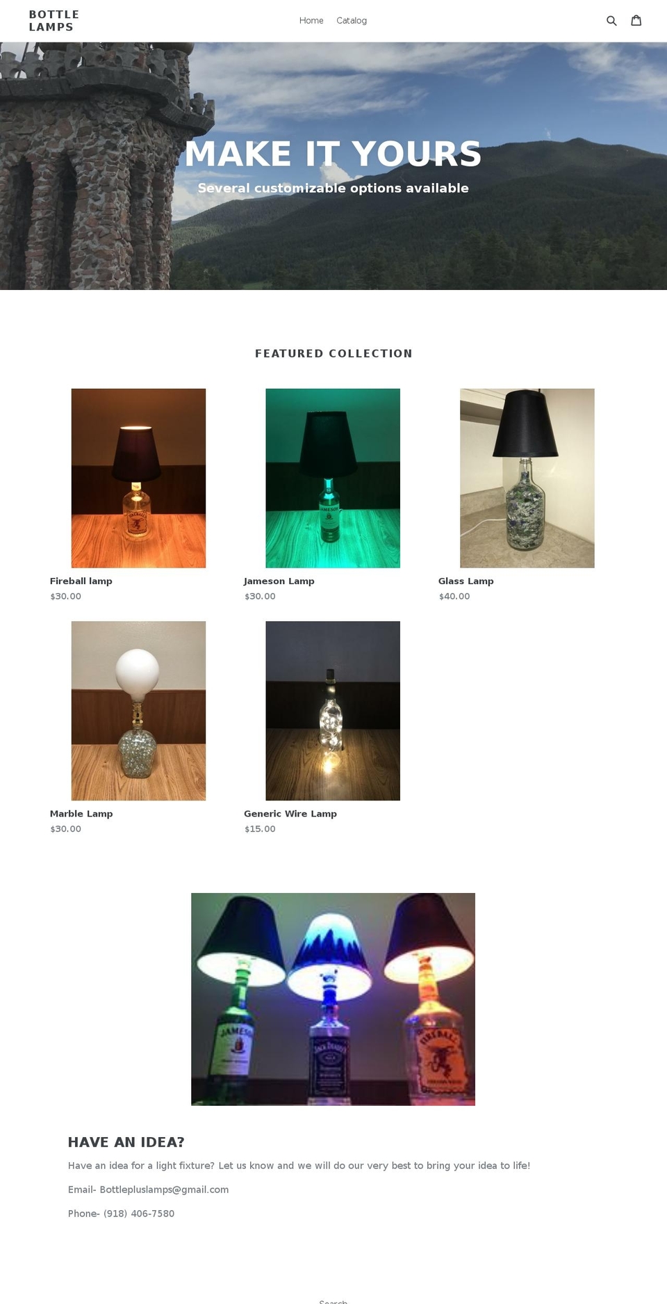 bottlepluslamps.com — Shopify storefront screenshot
