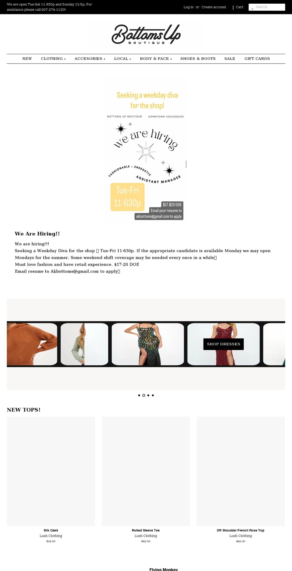 bottomsboutique.com shopify website screenshot
