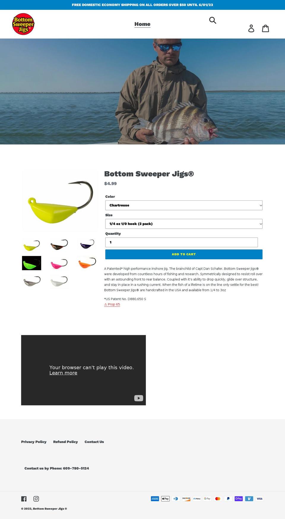 bottomsweeperjigs.com shopify website screenshot