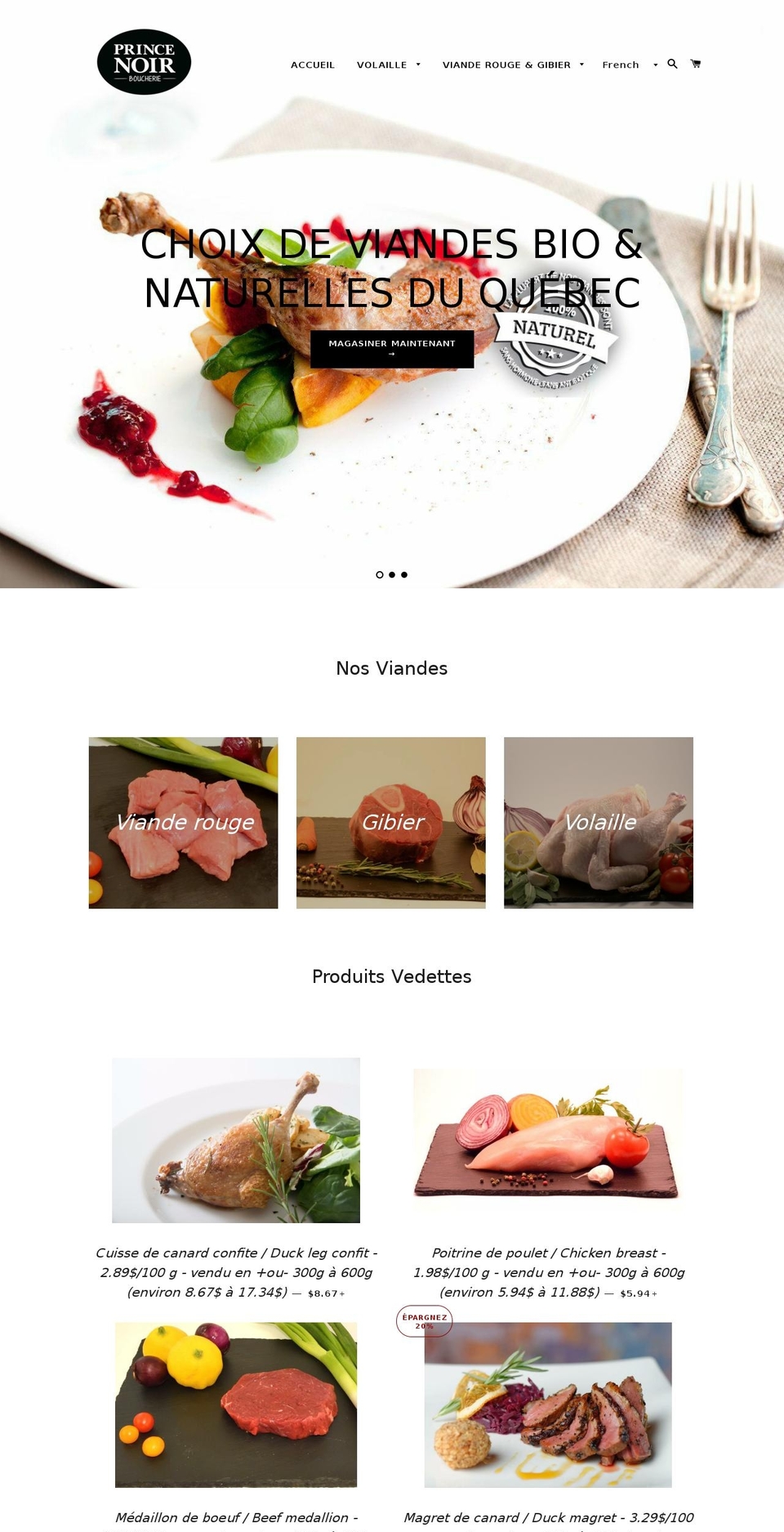 boucherieprincenoir.ca shopify website screenshot