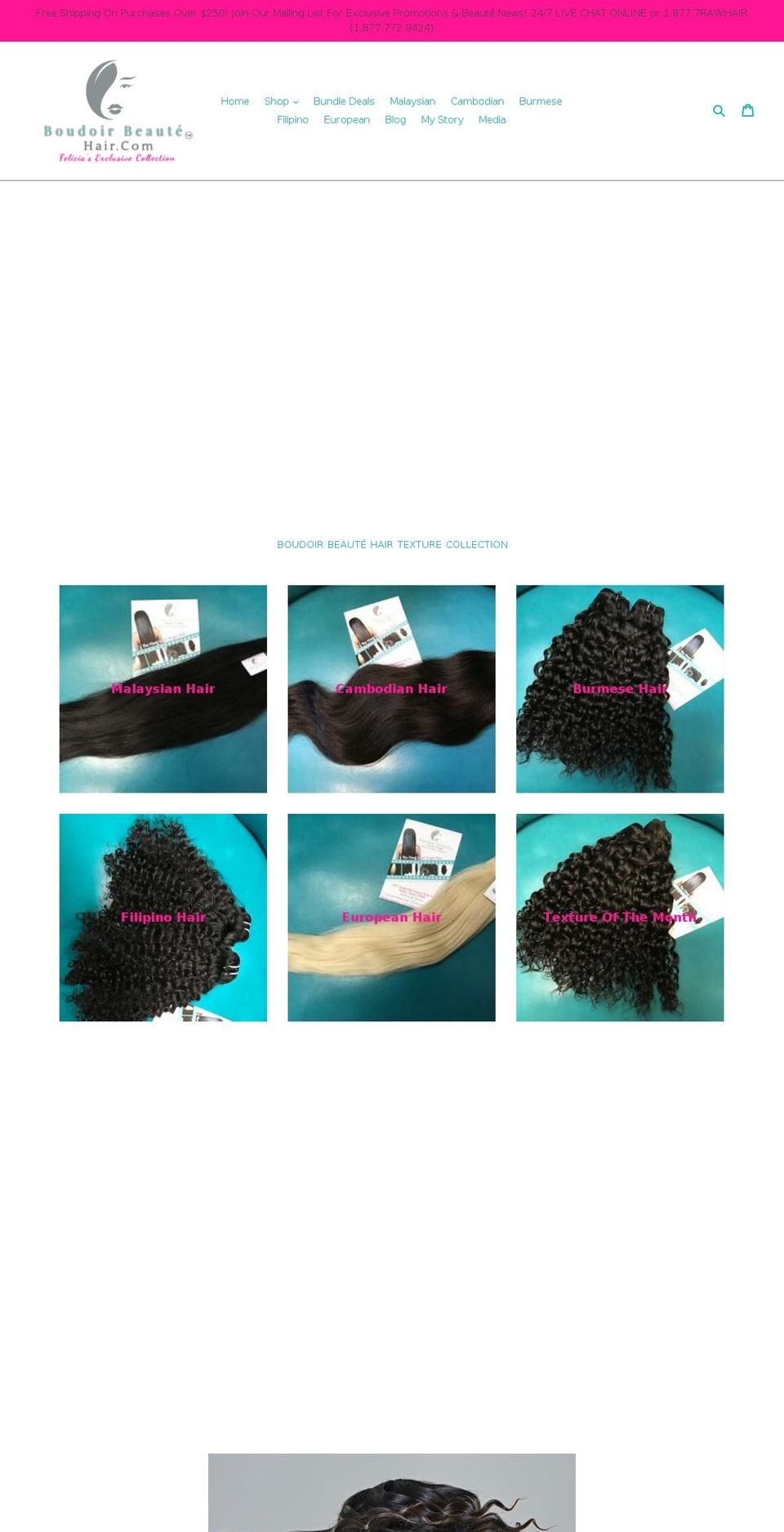 boudoirbeautehair.com shopify website screenshot