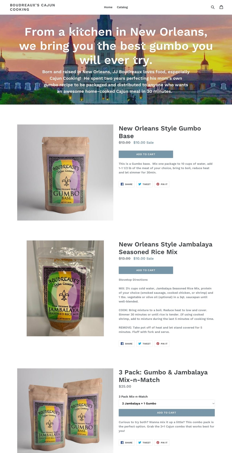 boudreauxscajuncooking.com — Shopify storefront screenshot