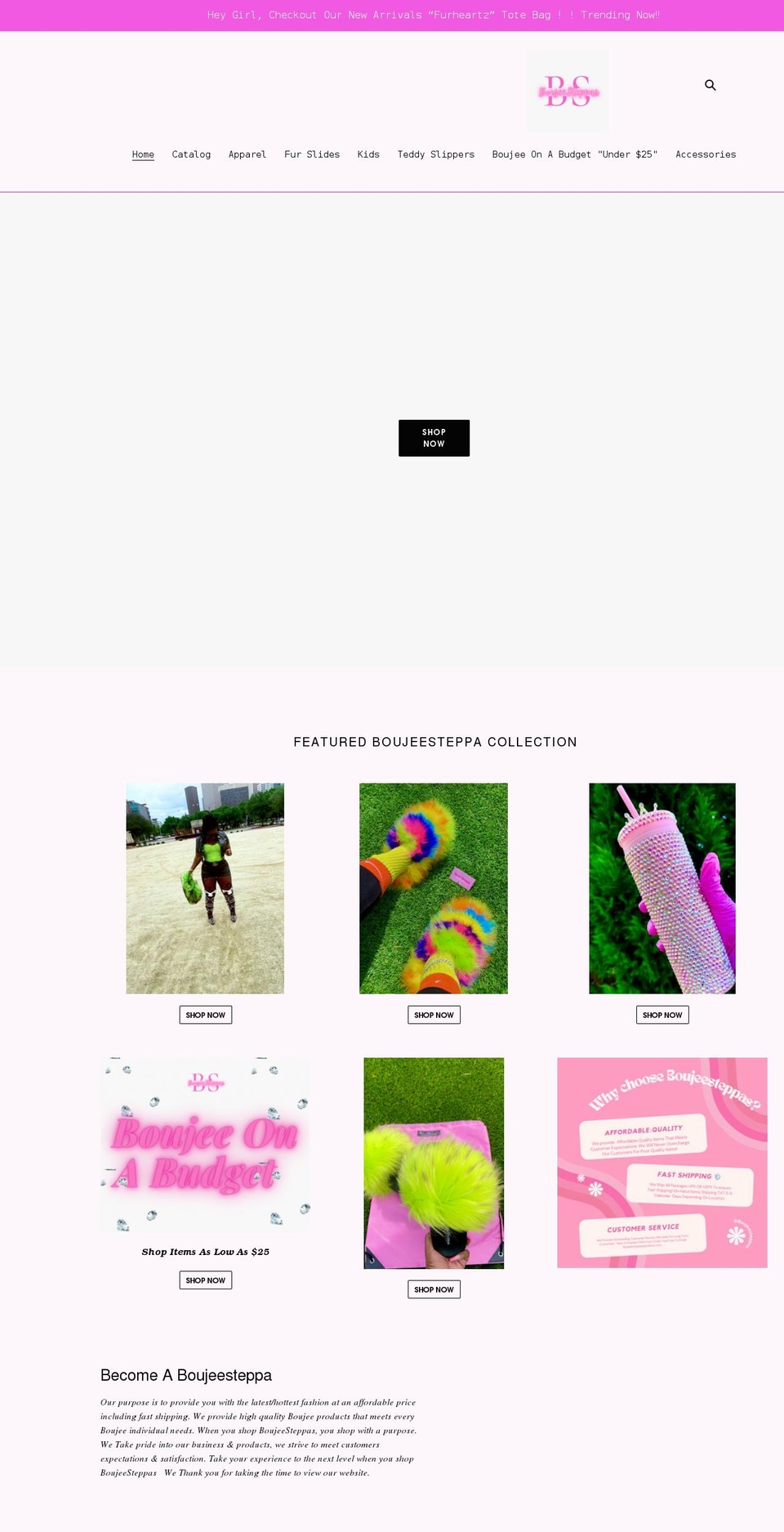 boujeesteppas.com shopify website screenshot