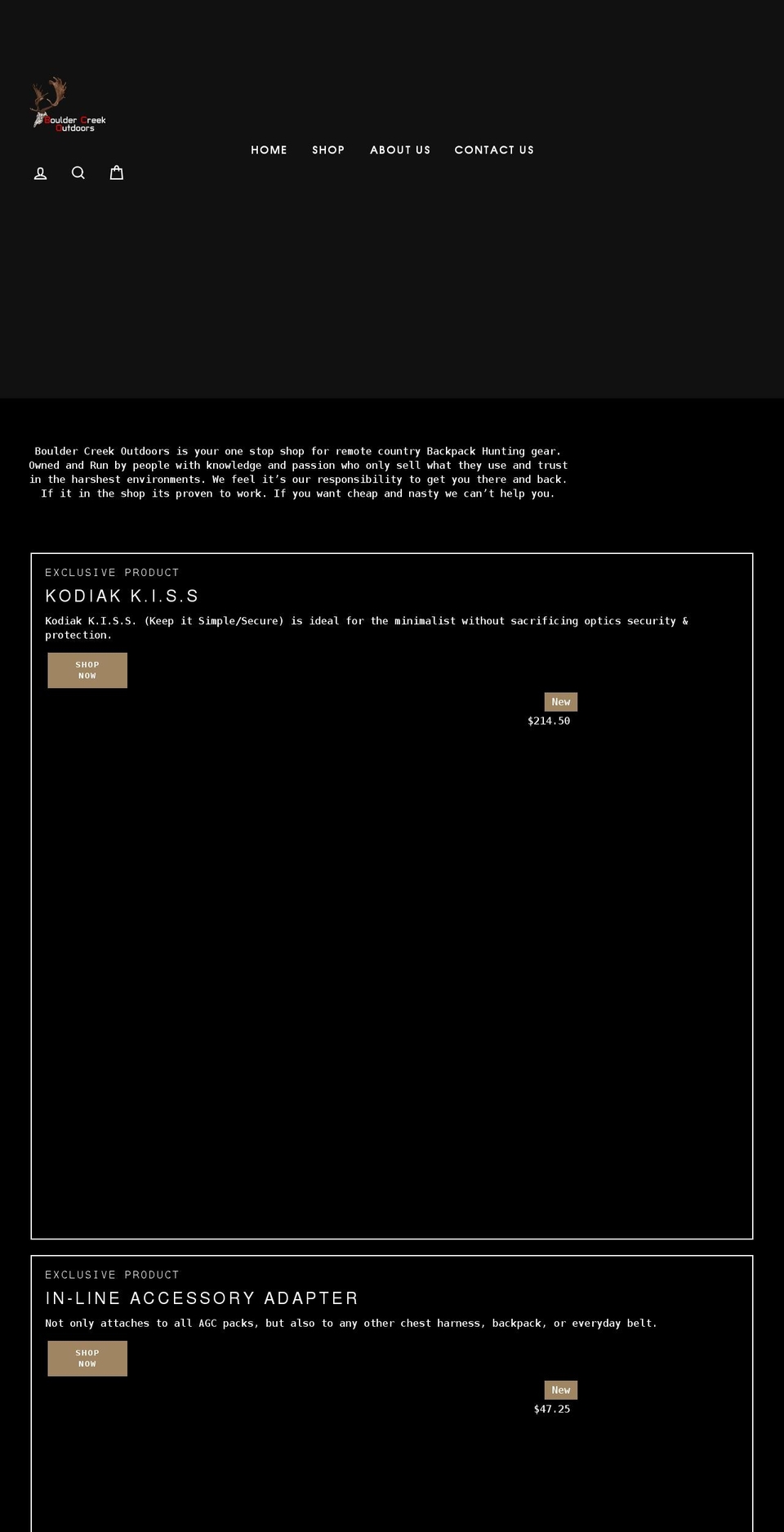 bouldercreekoutdoors.com shopify website screenshot