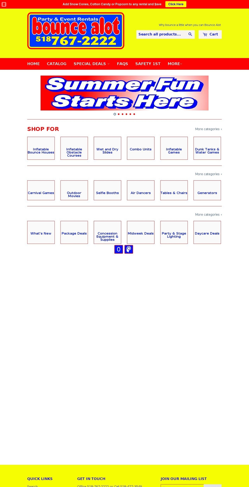 bouncealotpartyrentals.com shopify website screenshot
