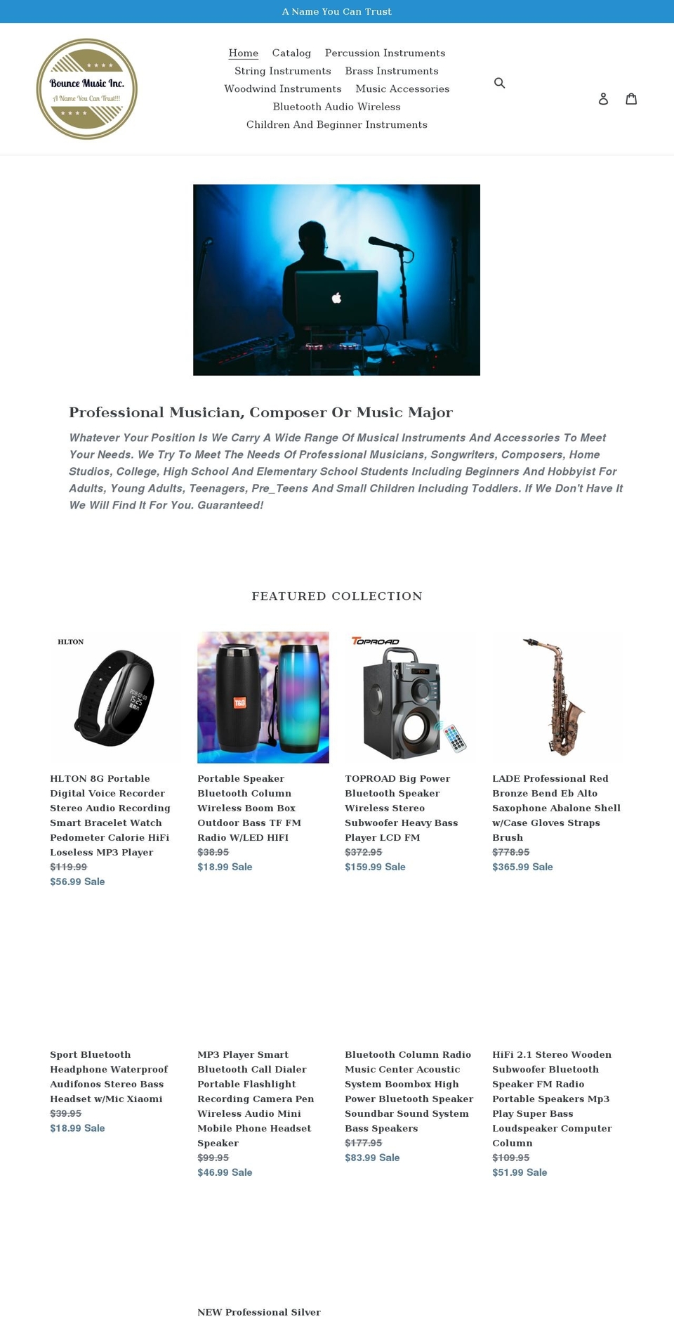 bouncemusicinc.com shopify website screenshot