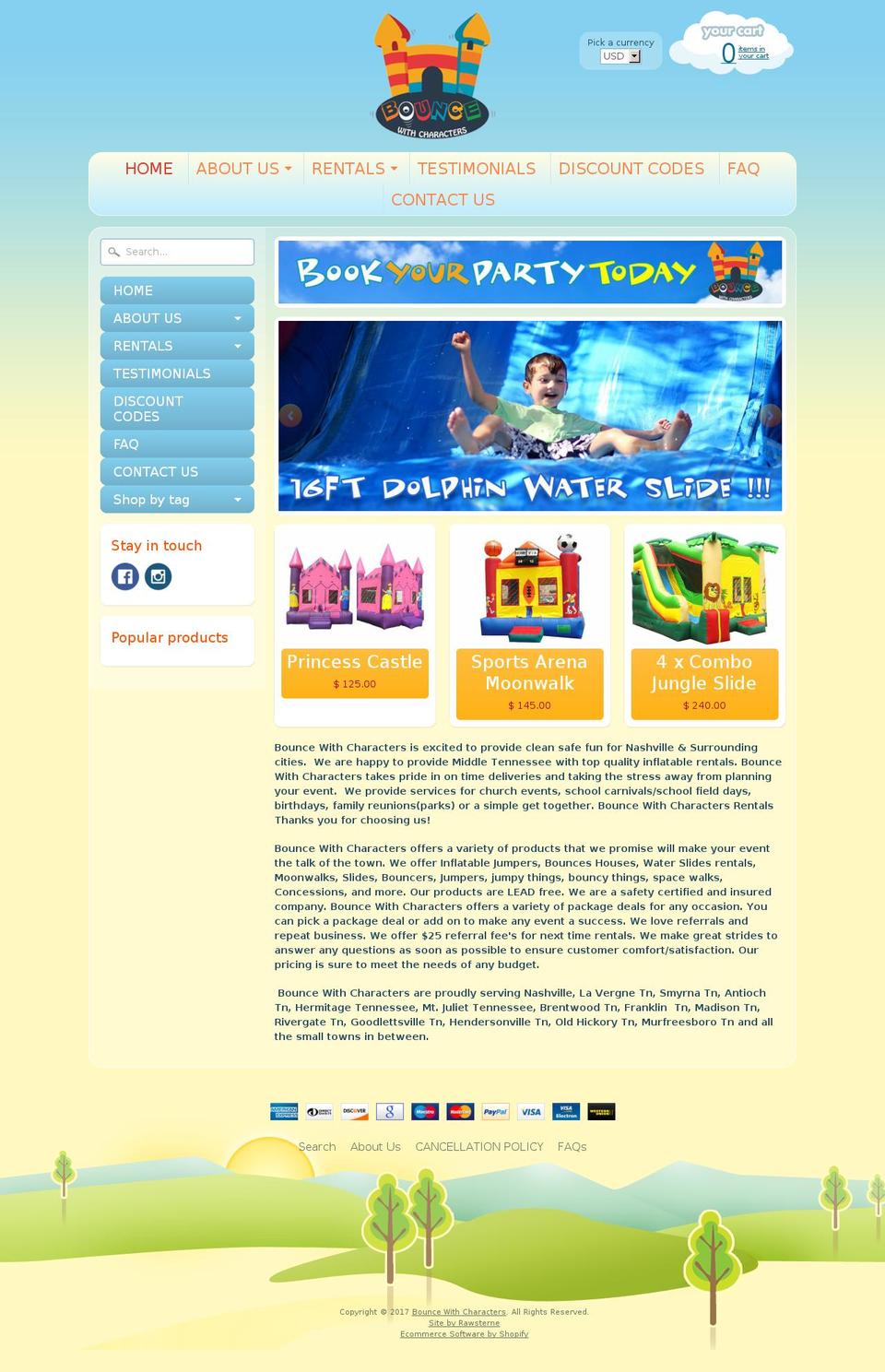 bouncewithcharacters.com shopify website screenshot