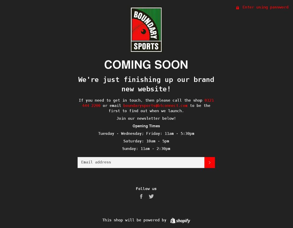 boundarysports.co.uk shopify website screenshot