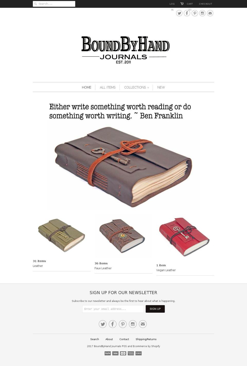 boundbyhandjournals.com — Shopify storefront screenshot
