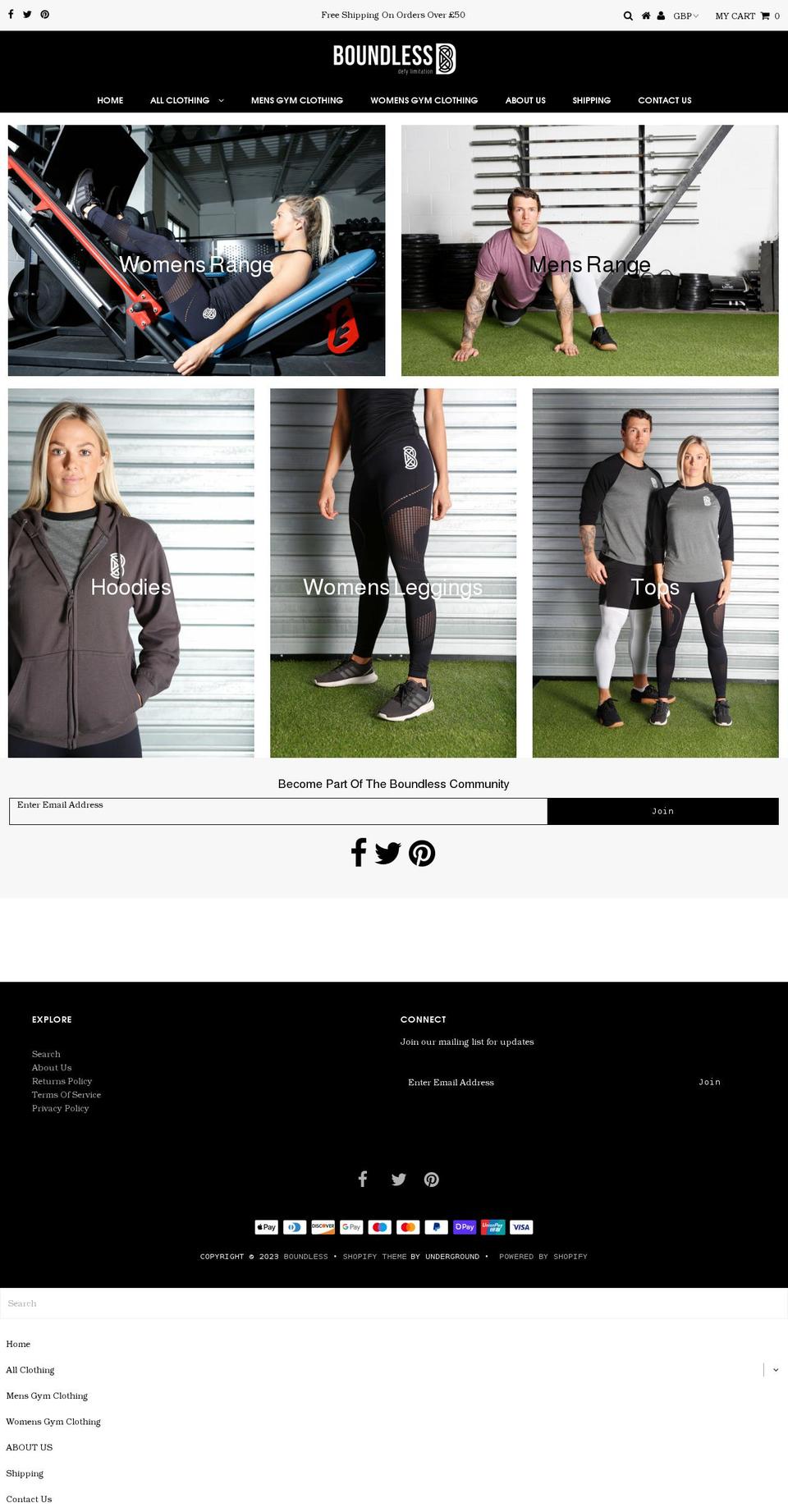 boundlessgymclothing.com shopify website screenshot
