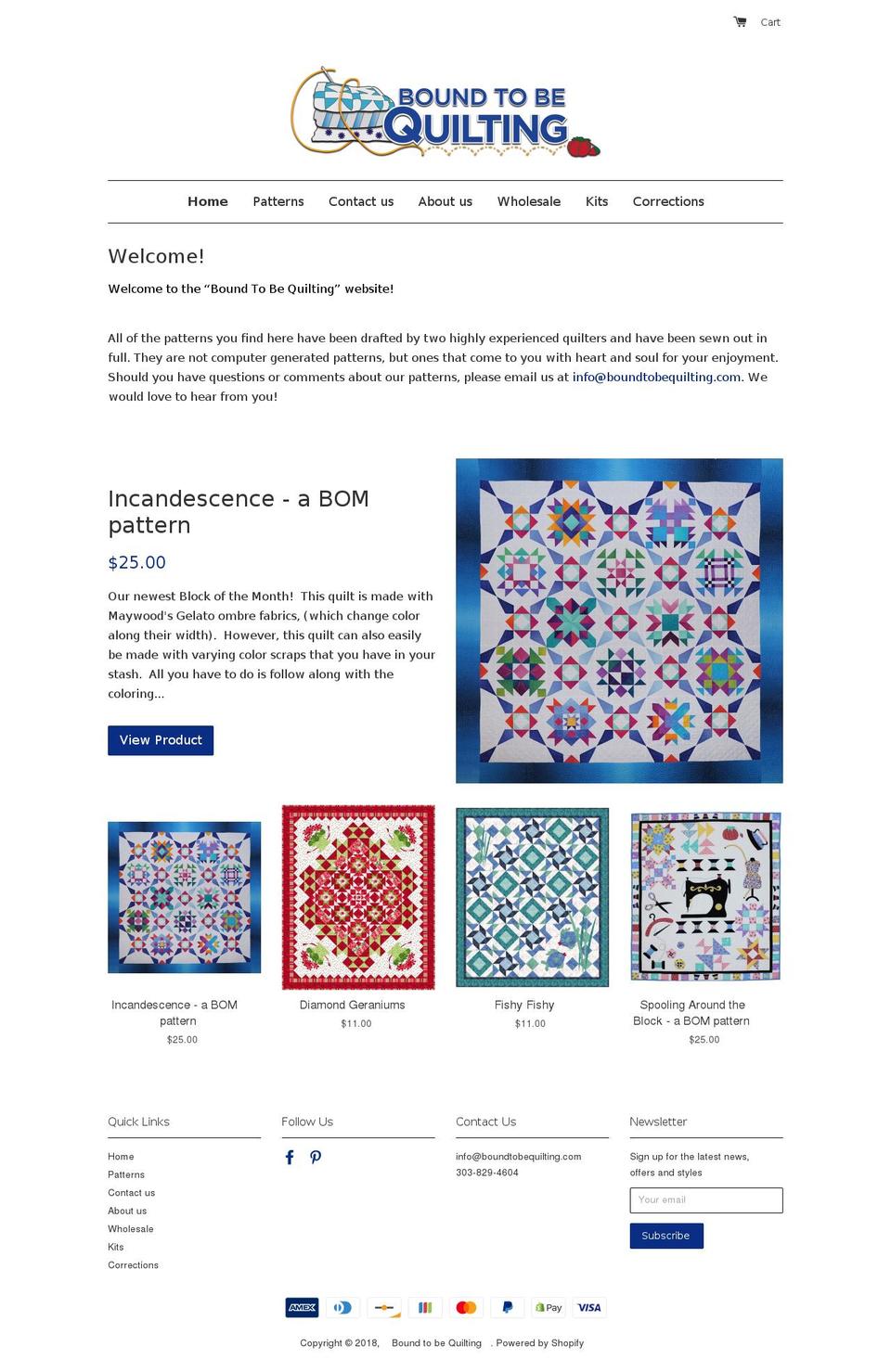 boundtobequilting.com — Shopify storefront screenshot