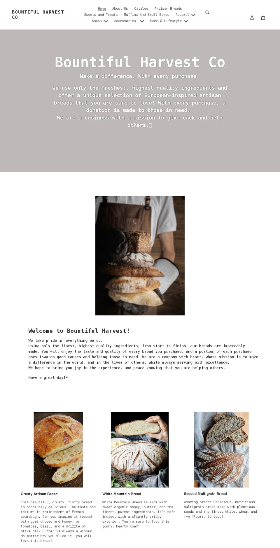 bountifulharvestco.com shopify website screenshot