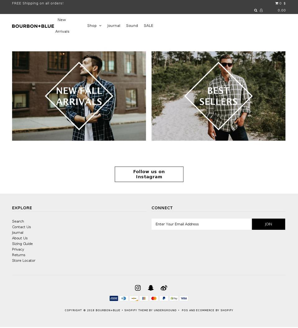 bourbonandblue.com — Shopify storefront screenshot