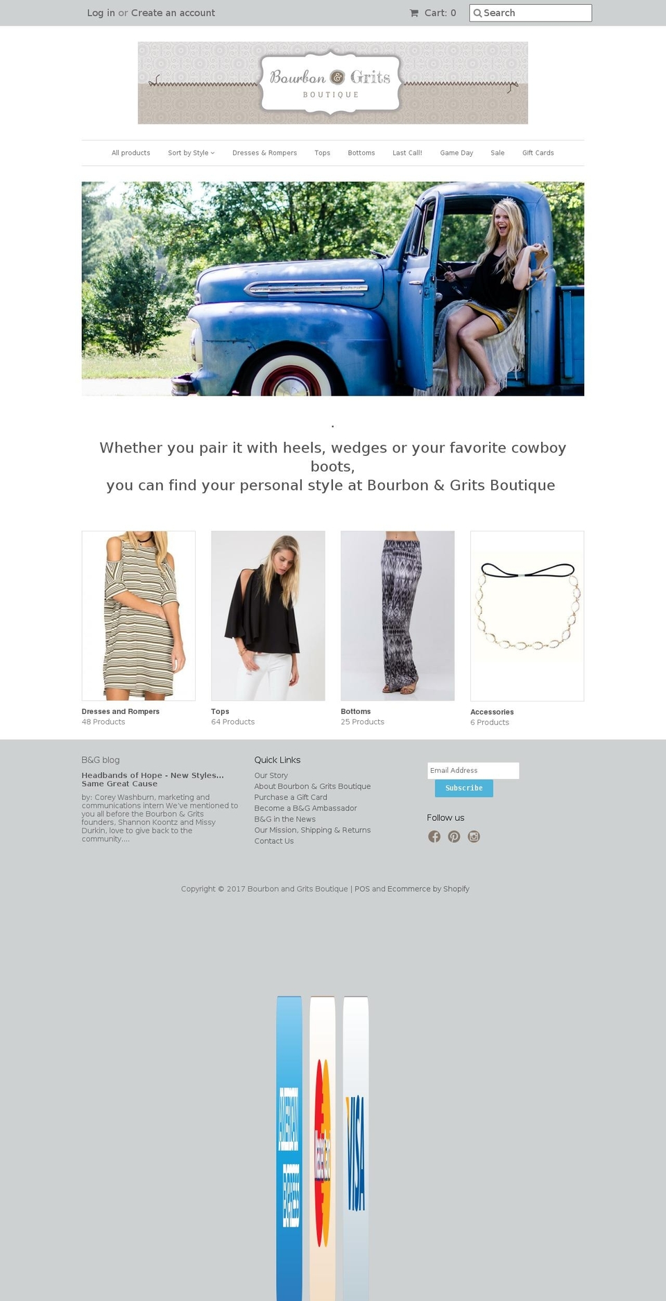 bourbonandgritsboutique.com shopify website screenshot