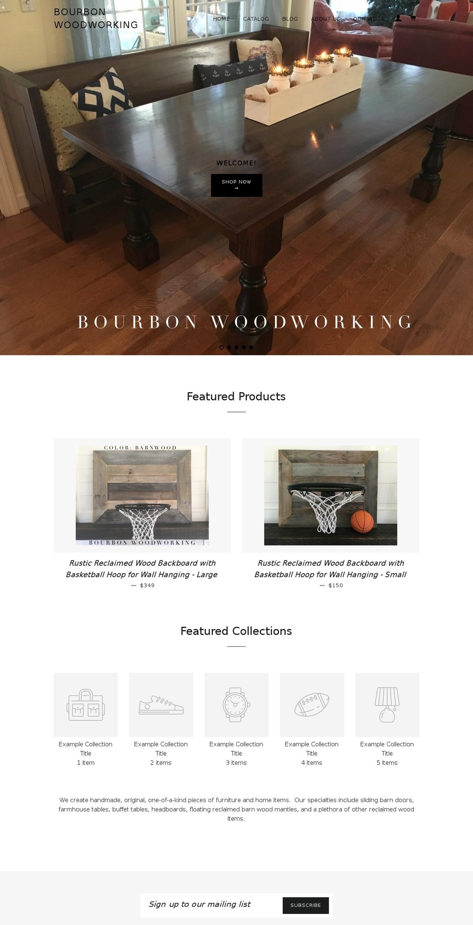 bourbonwoodworking.com shopify website screenshot