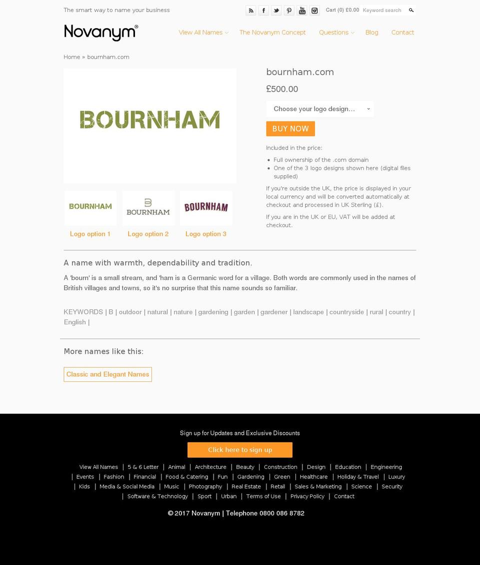 bournham.com shopify website screenshot
