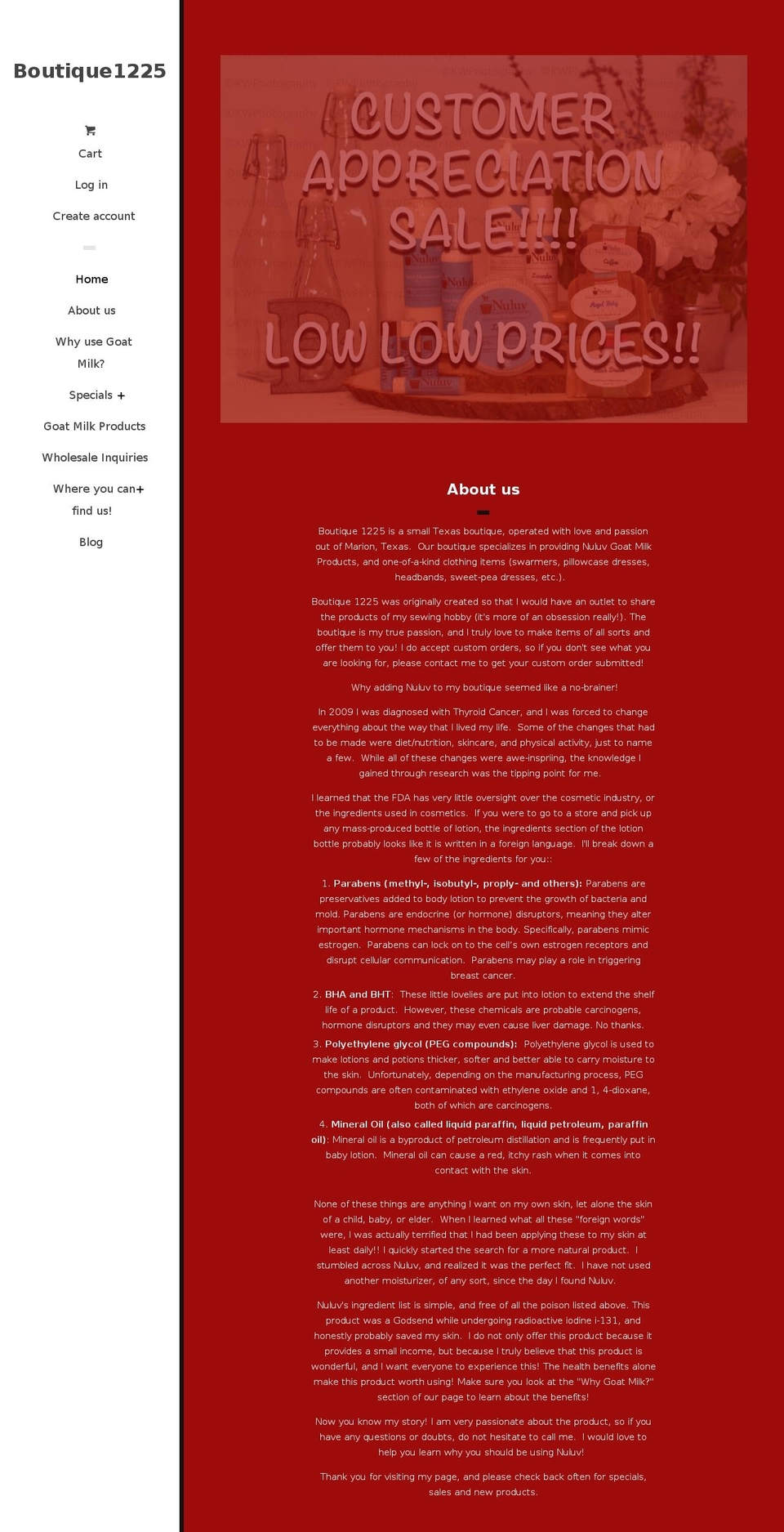 boutique1225.com shopify website screenshot