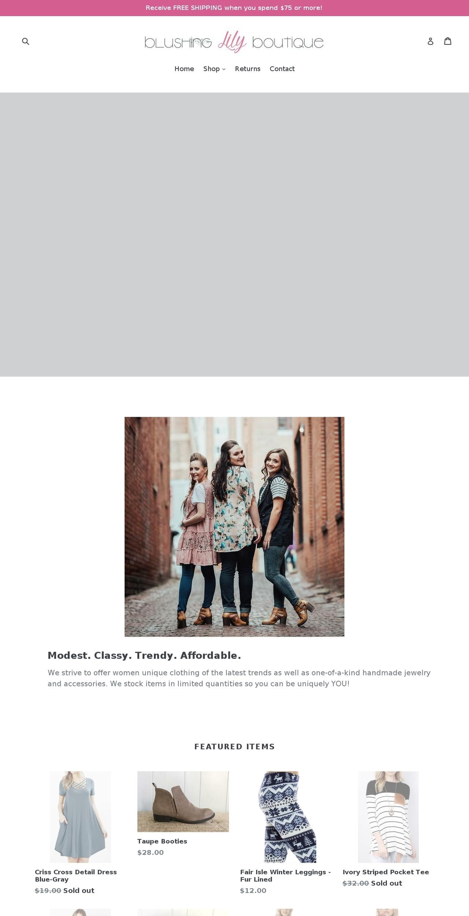 boutiqueblushinglily.com — Shopify storefront screenshot