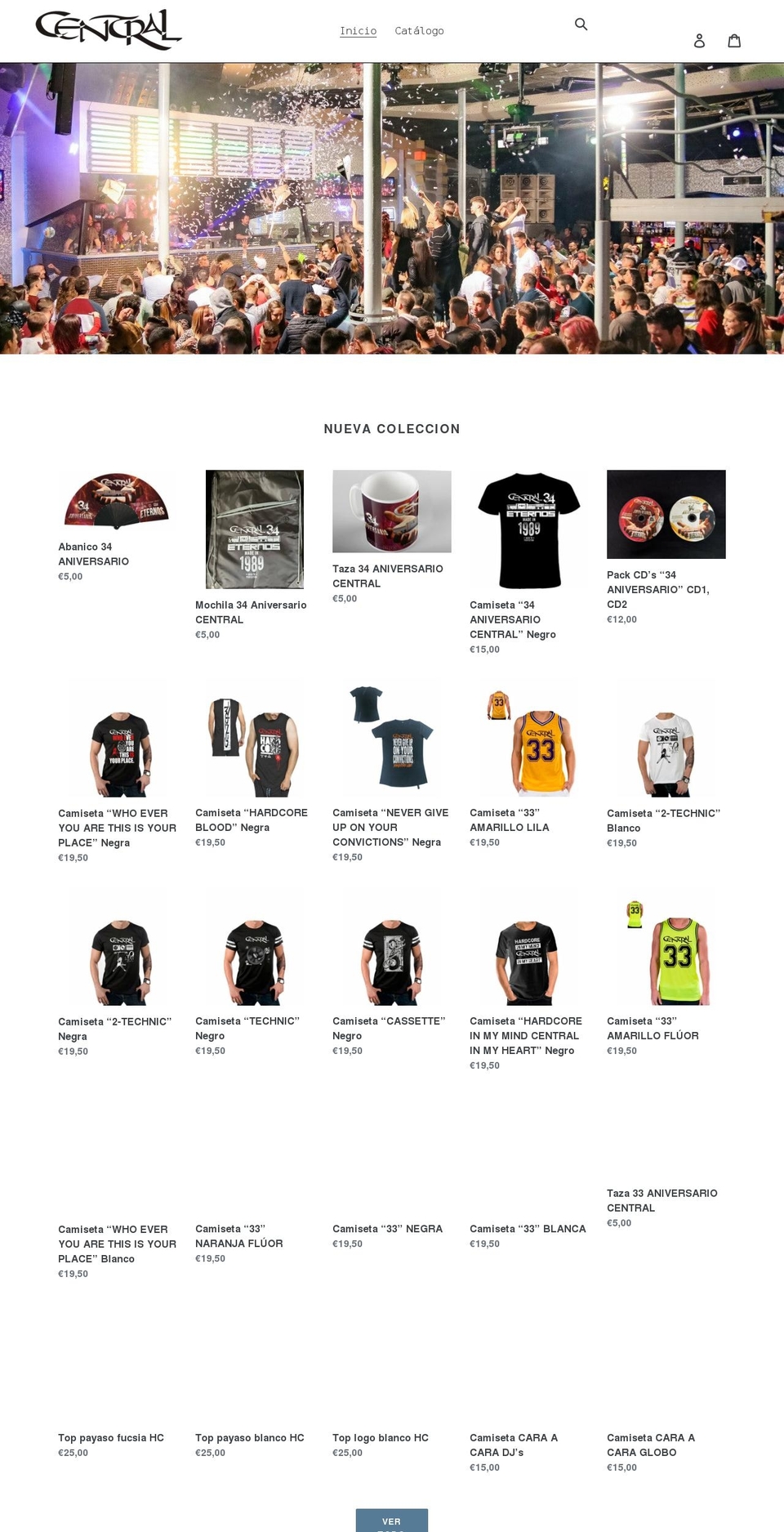 boutiquecentralrock.es shopify website screenshot