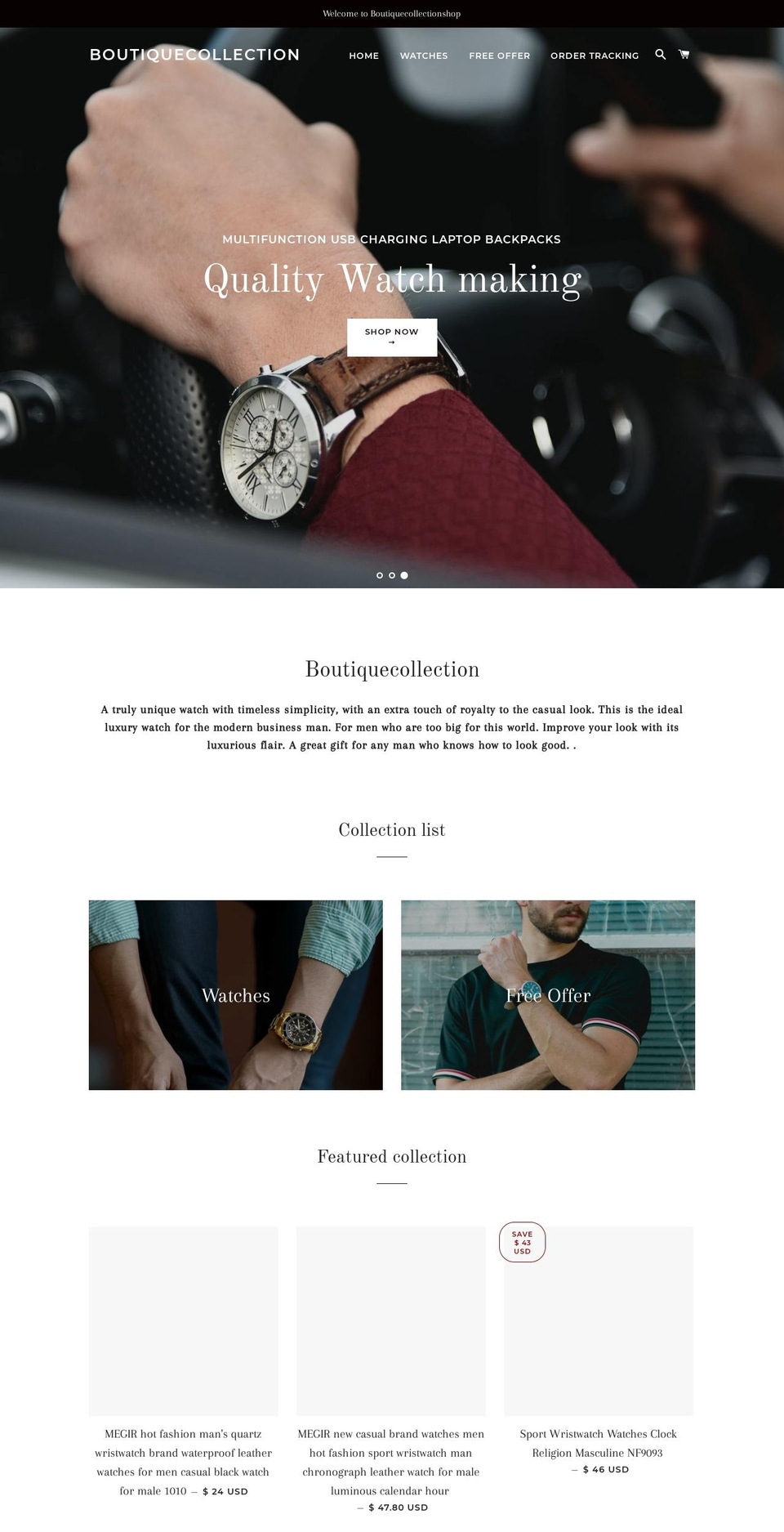 boutiquecollectionshop.com shopify website screenshot